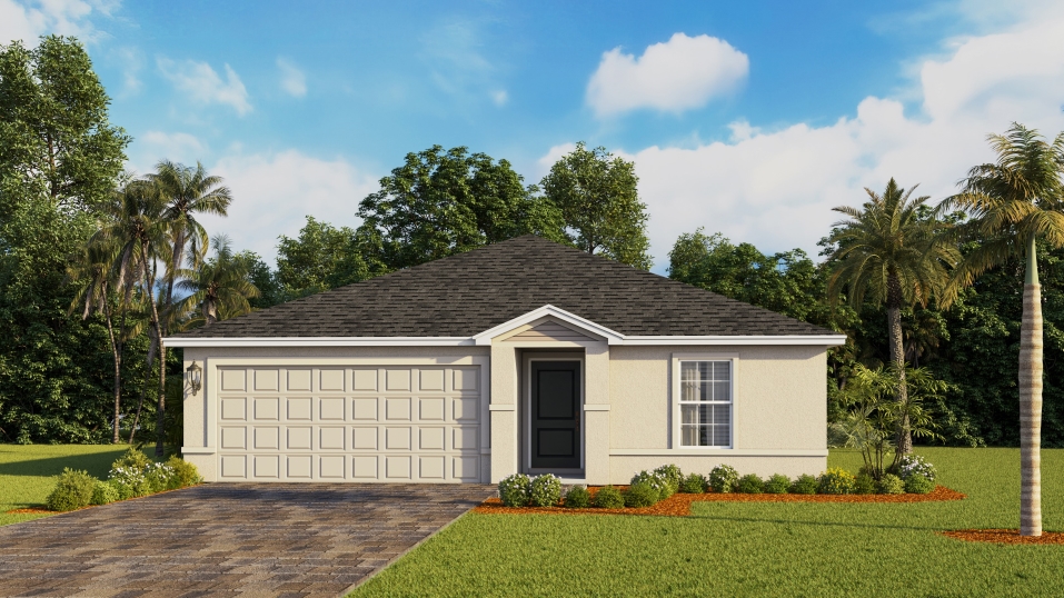 Avalon - Dundee Plan - Leigh Acres, FL By D.R. Horton 2-story, 2-car garage, 5-bedroom, 2-bath, street view