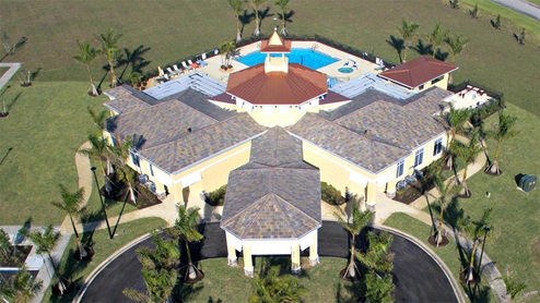 Arial view of the clubhouse and pool
