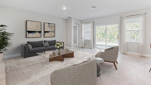 Inside of the Madison living room. This photo demonstrates that the living room also connects to one of the bedrooms.