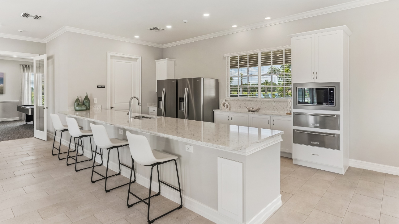Inside of the kitchen area in the clubhouse.