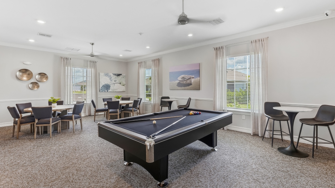 Inside of the billiards room in the clubhouse
