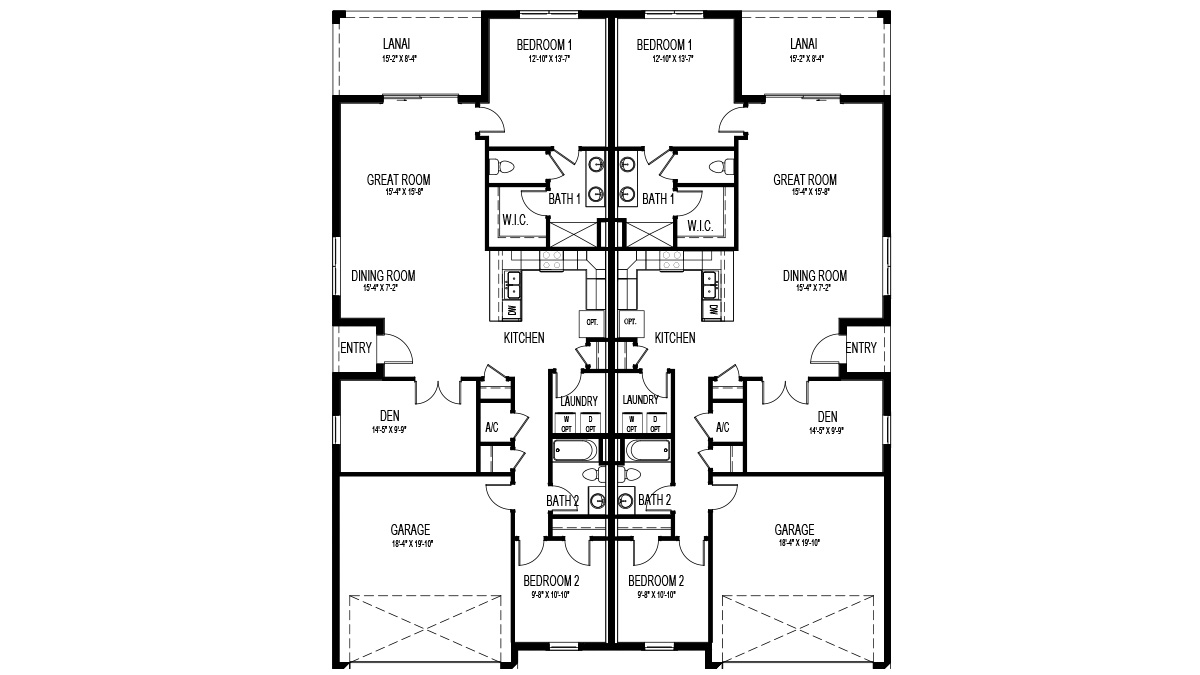 Carrington Floorplan featuring two bedrooms, a den, and two bathrooms