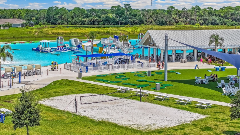 Arial of the volleyball sand courts at the Lagoon