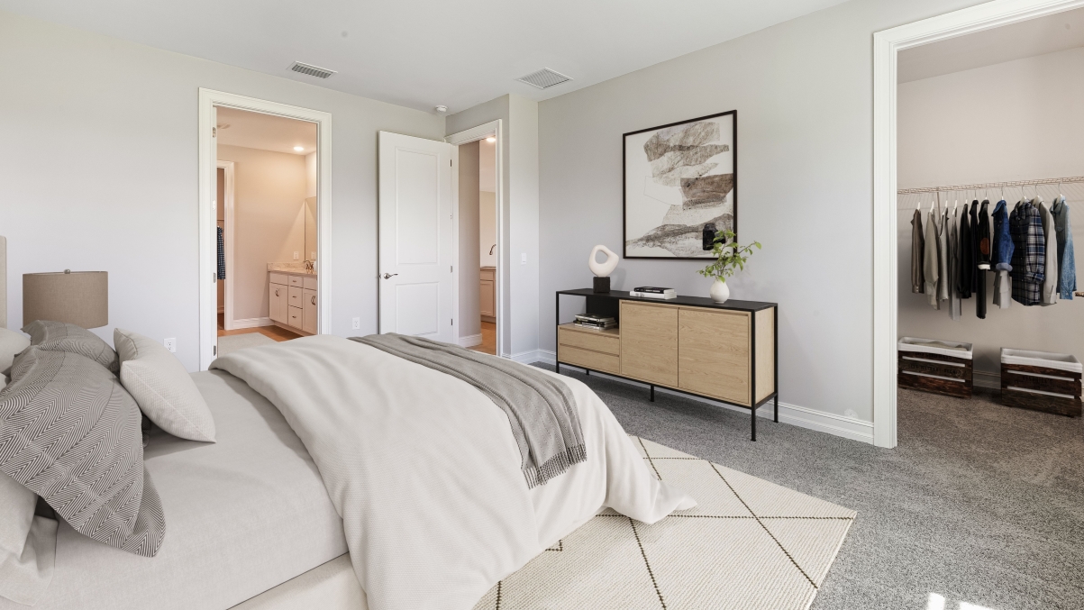 Another angle of the Clifton A primary bedroom. Can see the walk in closet