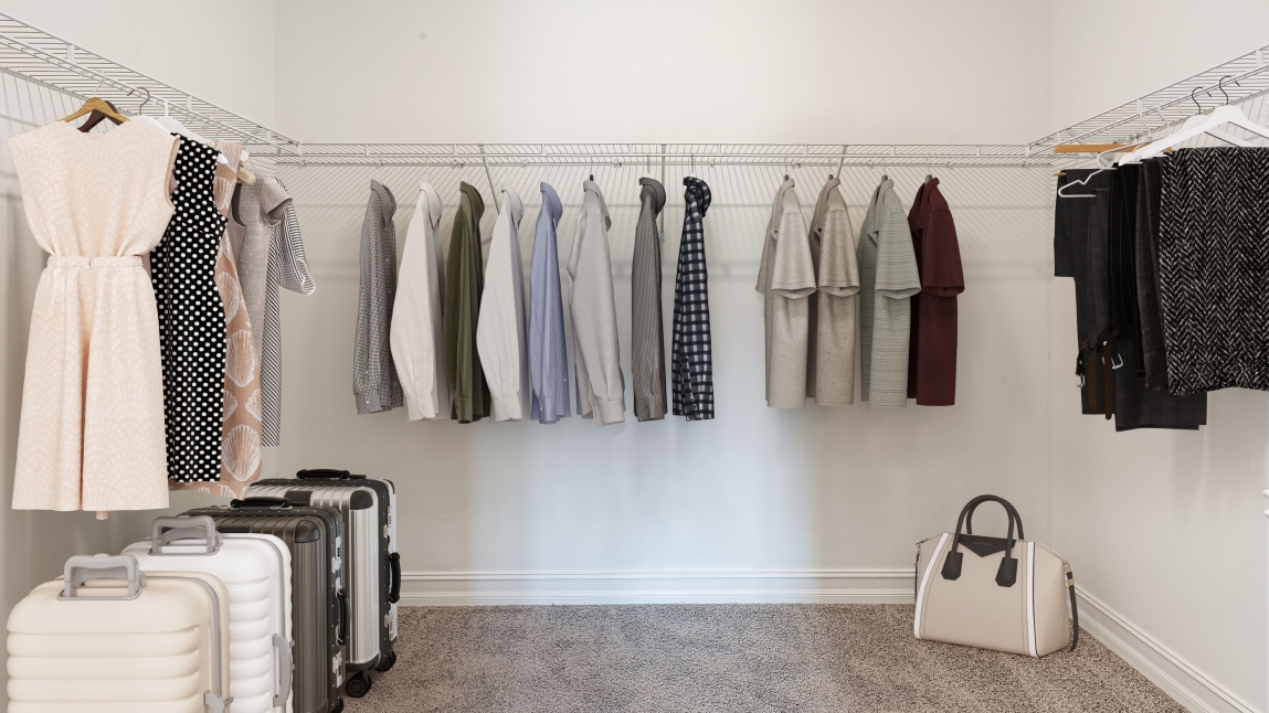 Inside of the Clifton A walk in closet. Shelving for clothes
