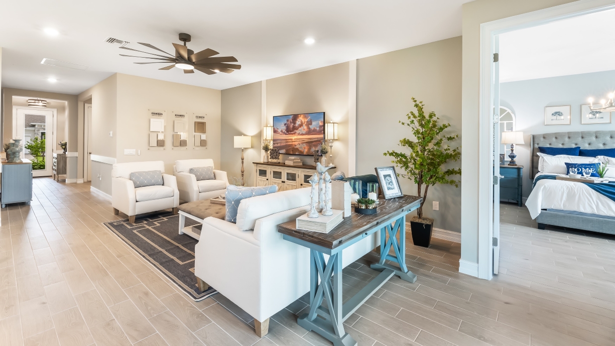 Inside of the Delray model living room. Next to the primary bedroom.
