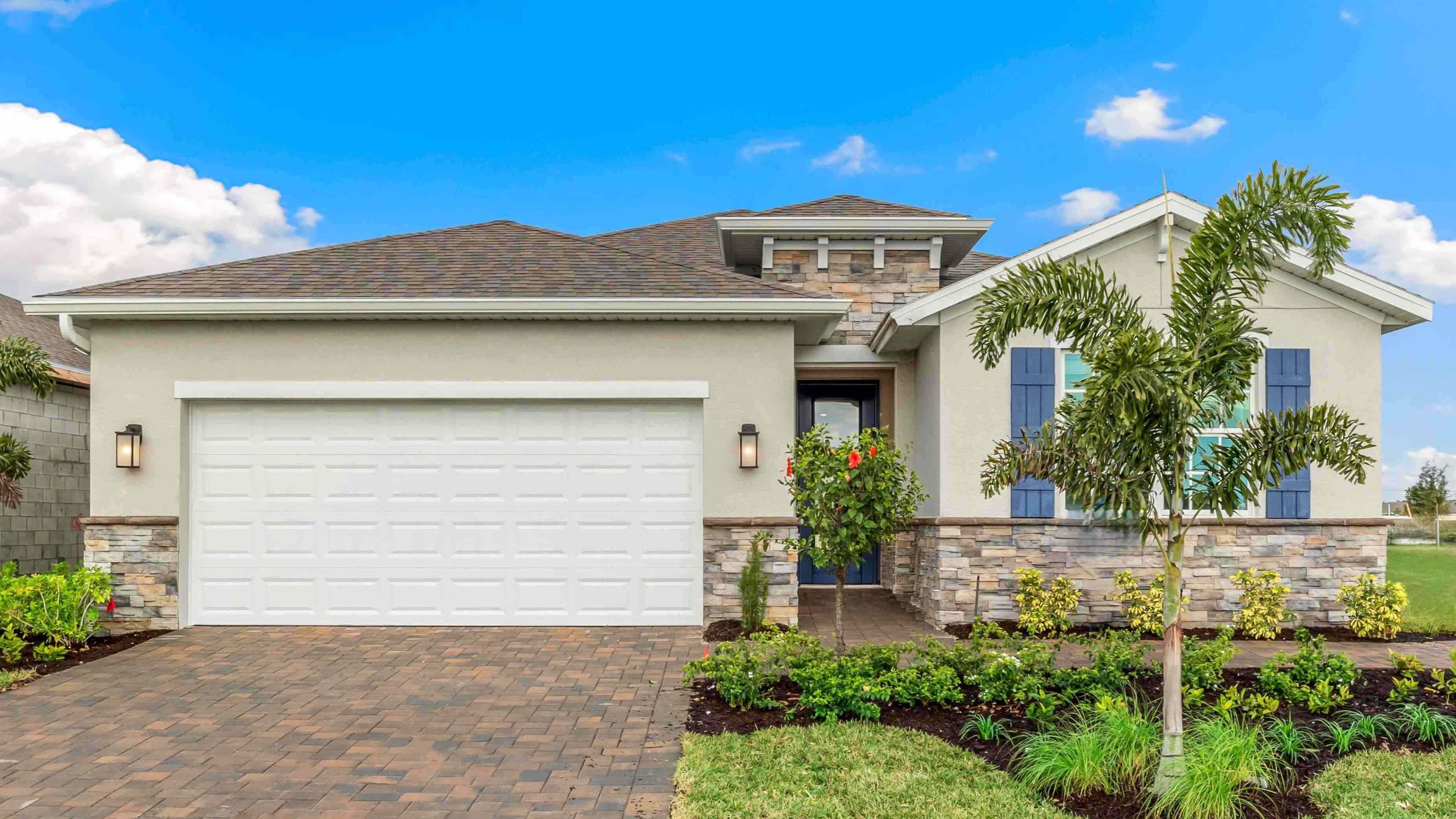 Exterior of the Delray Single Family Home with Stone