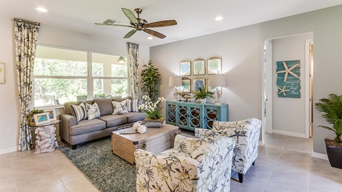 Living room with beach-style design elements