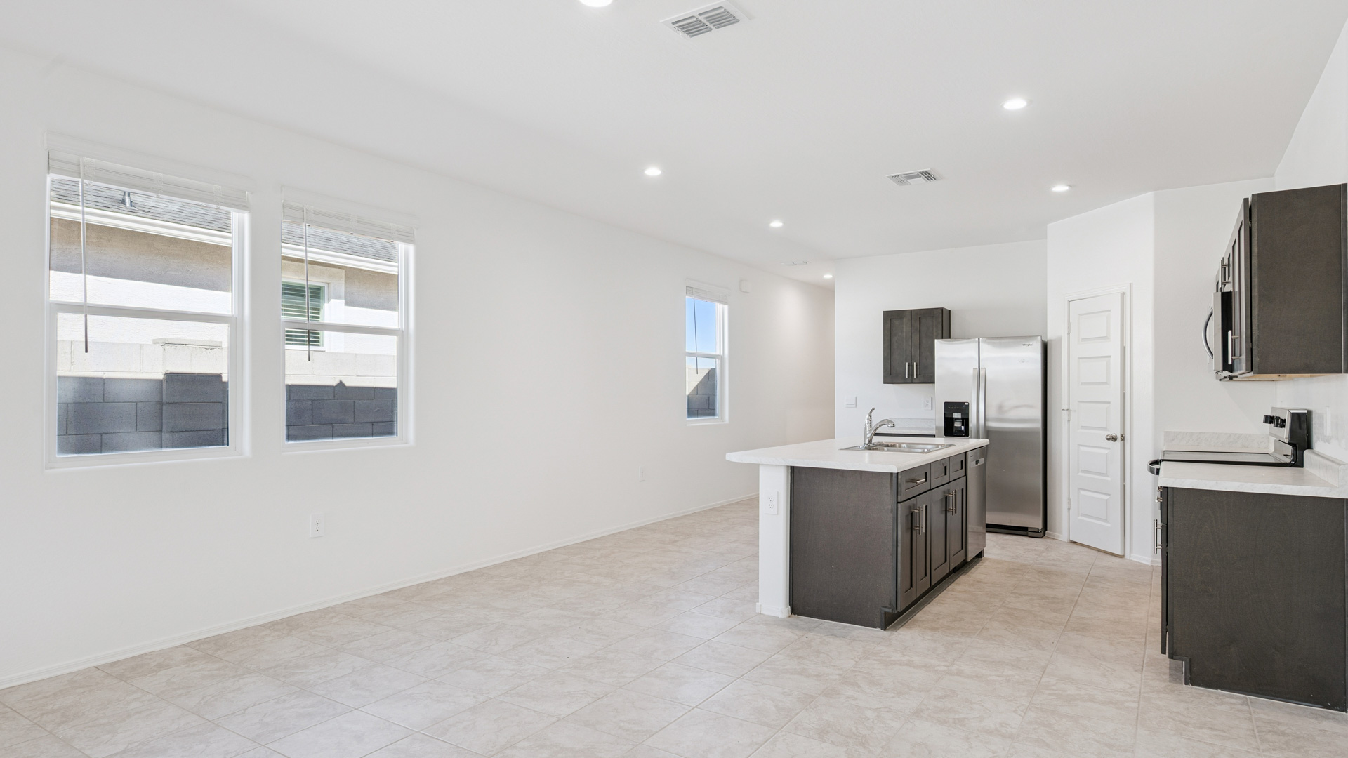 open concept living and dining area