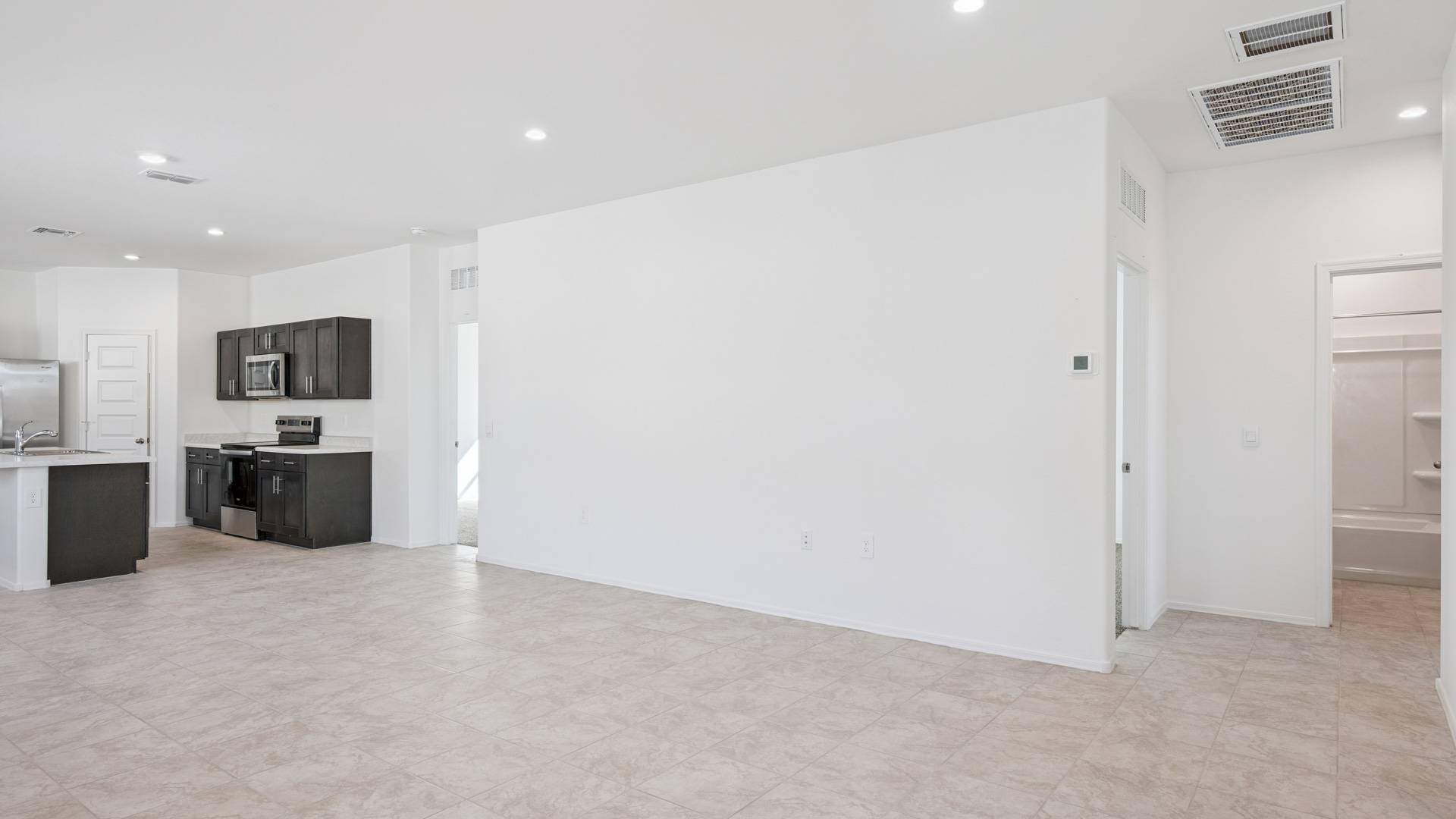 open concept living and dining area