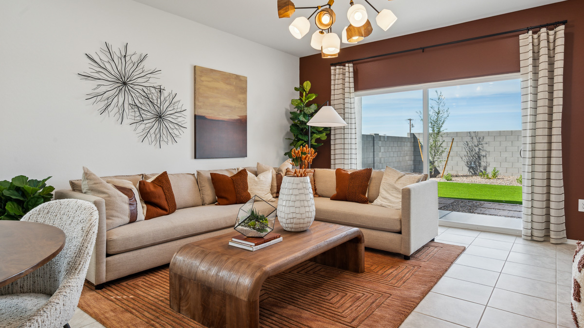 open concept living and dining area