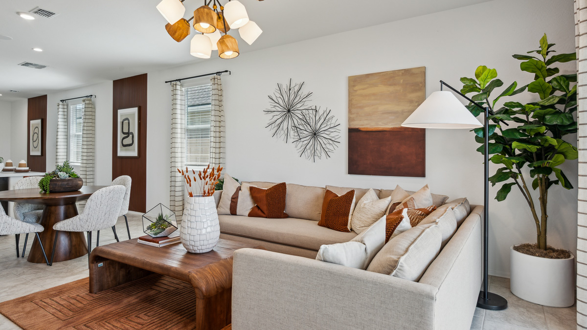 open concept living and dining area