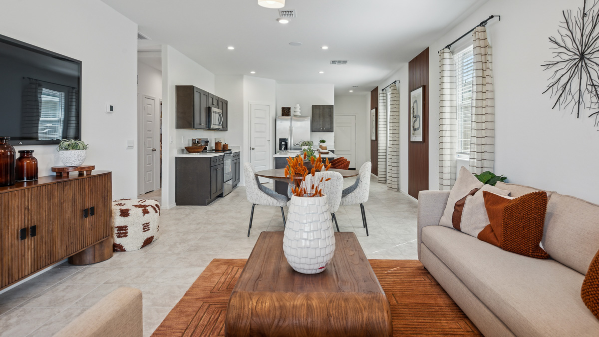 open concept living and dining area