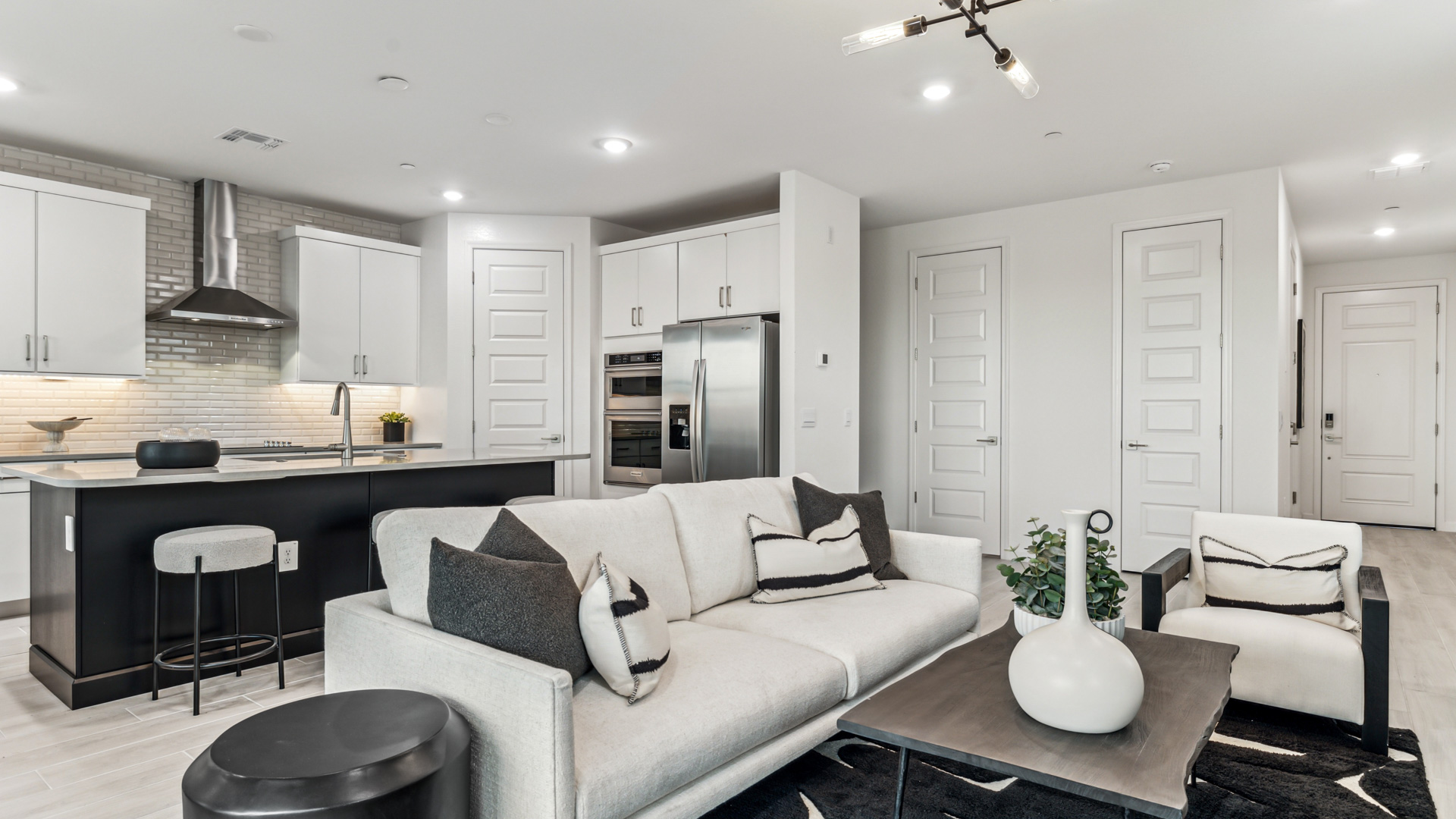 open concept living and dining area