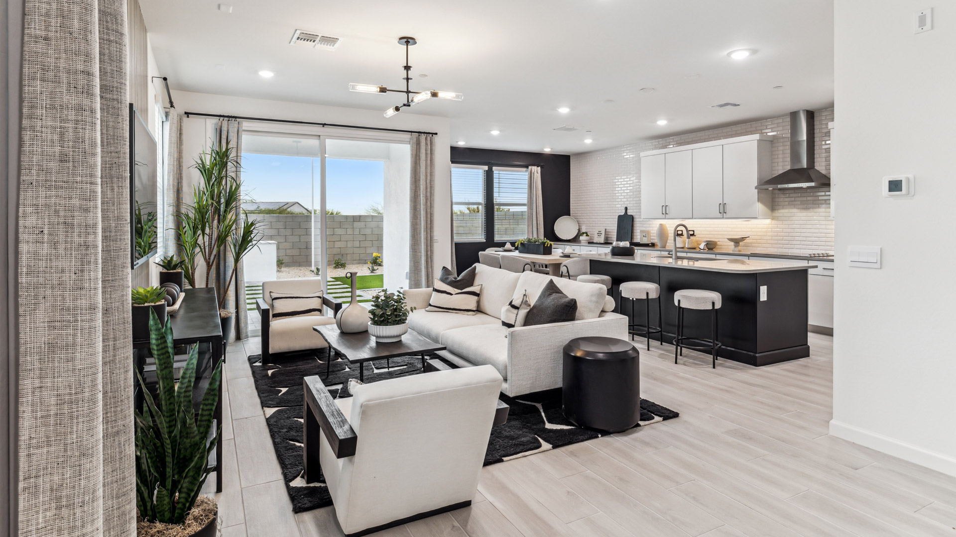 open concept living and dining area