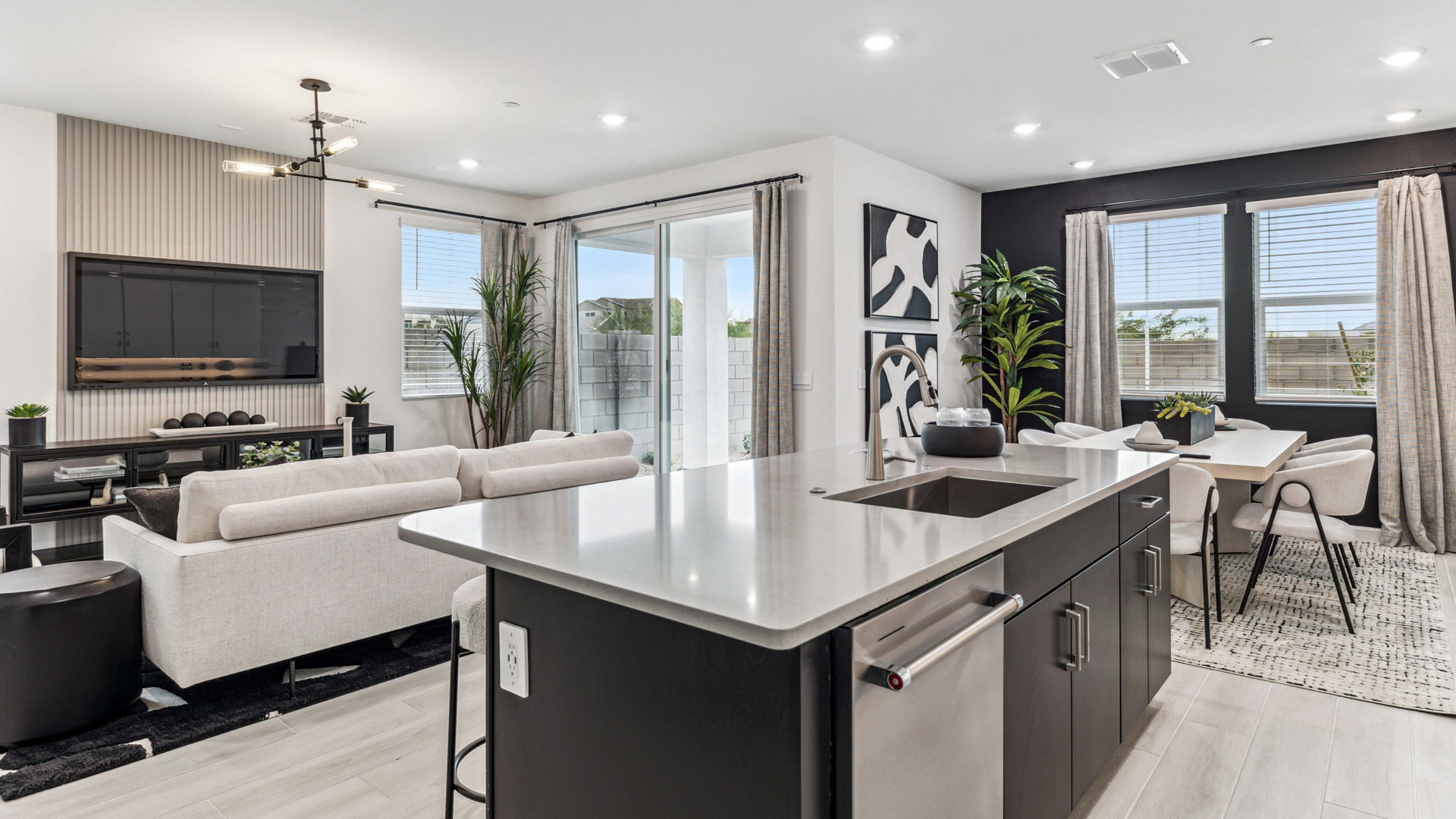 Kitchen, Dining Room, and Living Room