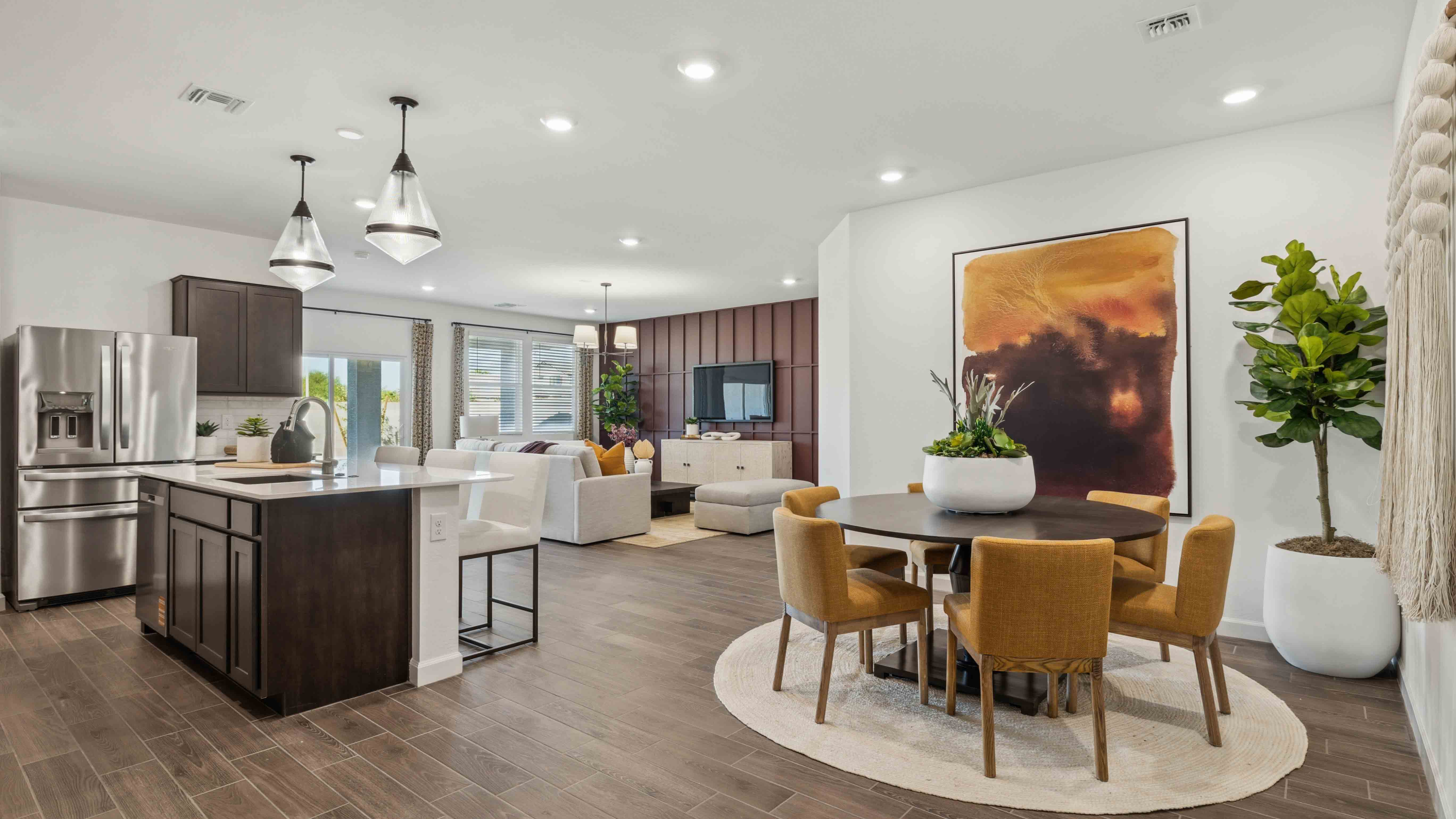 open concept living and dining area