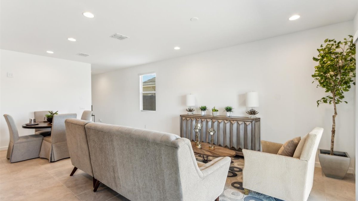 open concept living and dining area