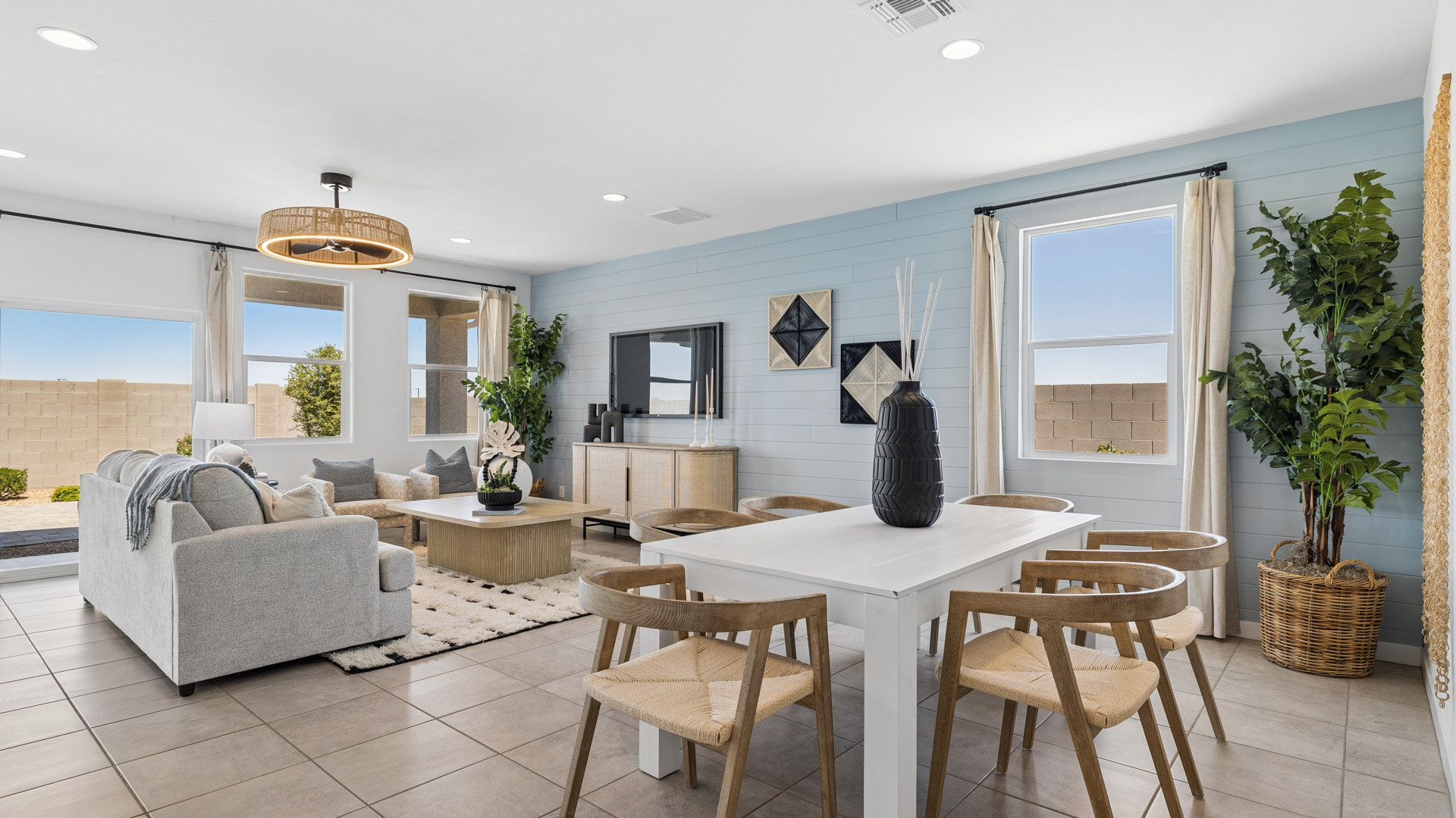 open concept living and dining area