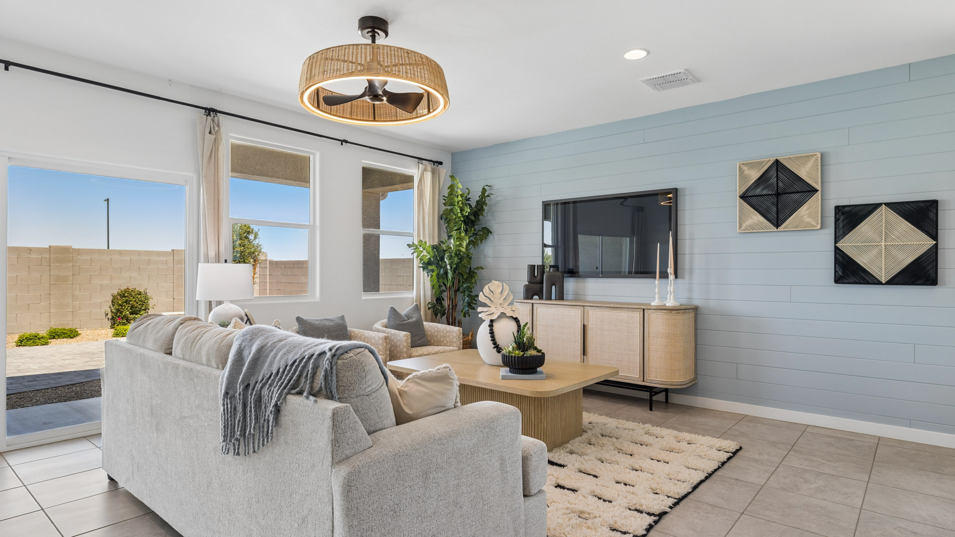 open concept living and dining area