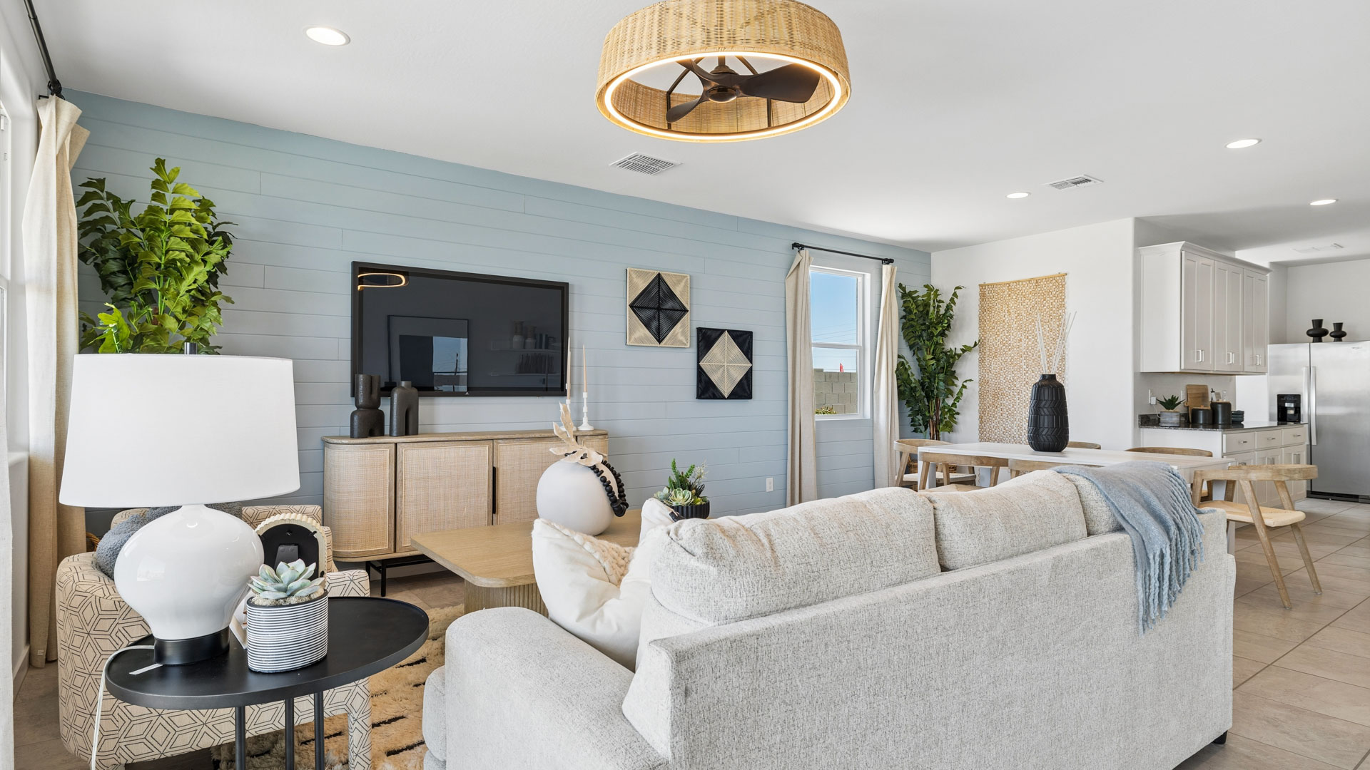 open concept living and dining area