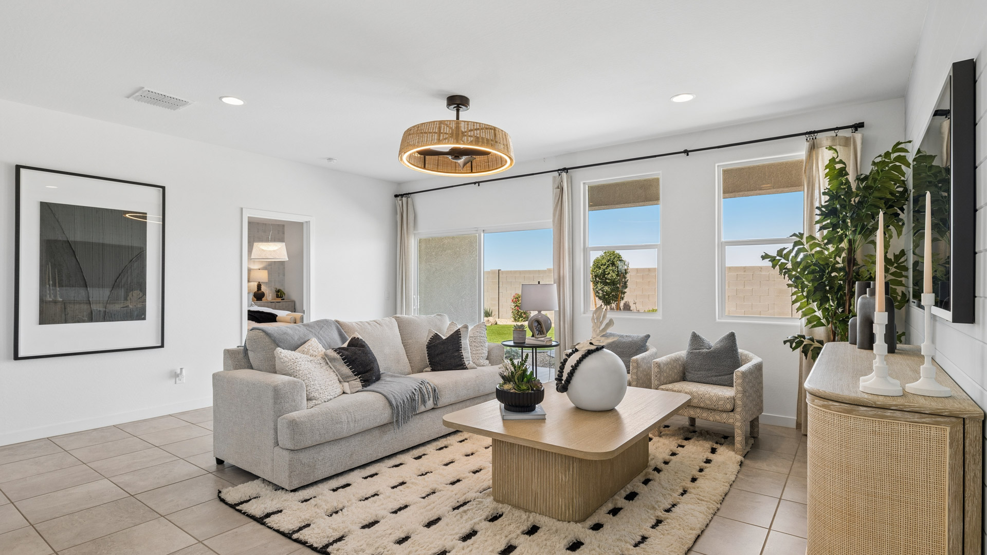 open concept living and dining area