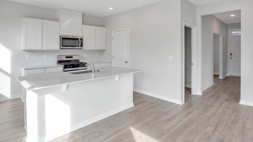 Modern kitchen with quartz countertops and stainless steel appliances