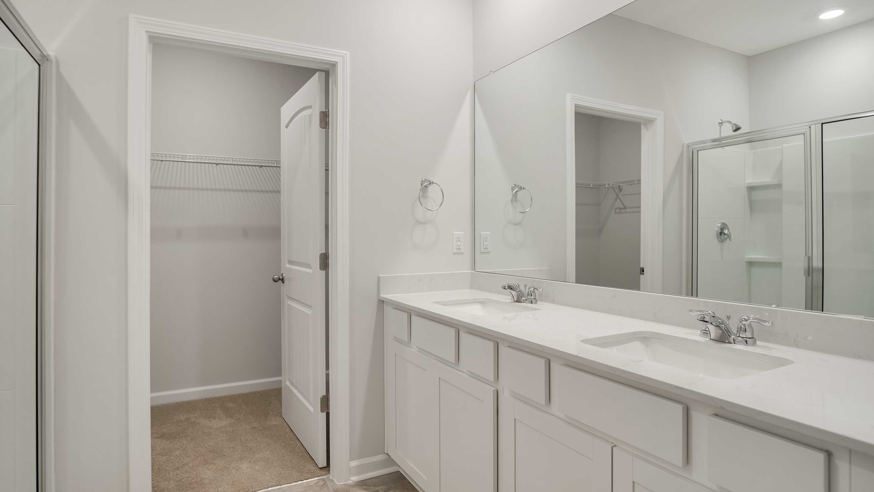 Master bath quartz countertops in modern home