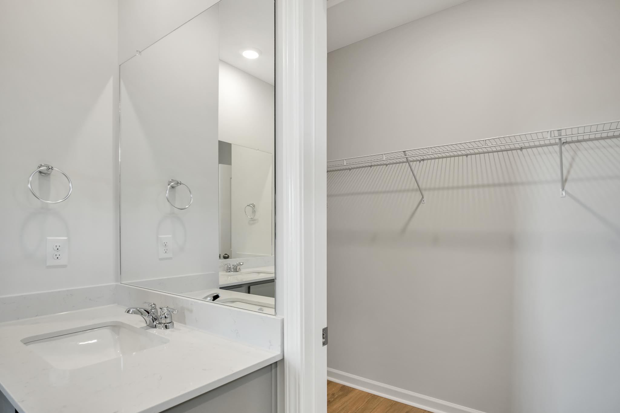 Bathroom with walk in closet.