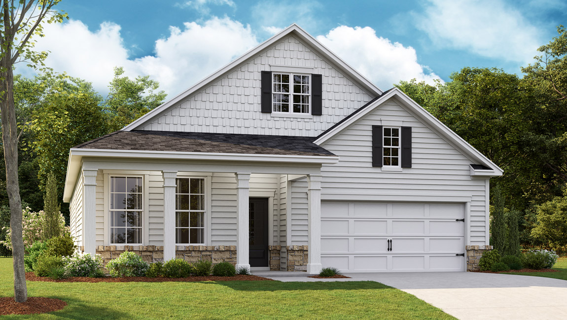 Single story modern home with two-car garage