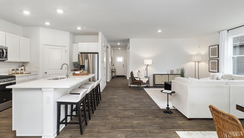 Open view of entertainment area of home.