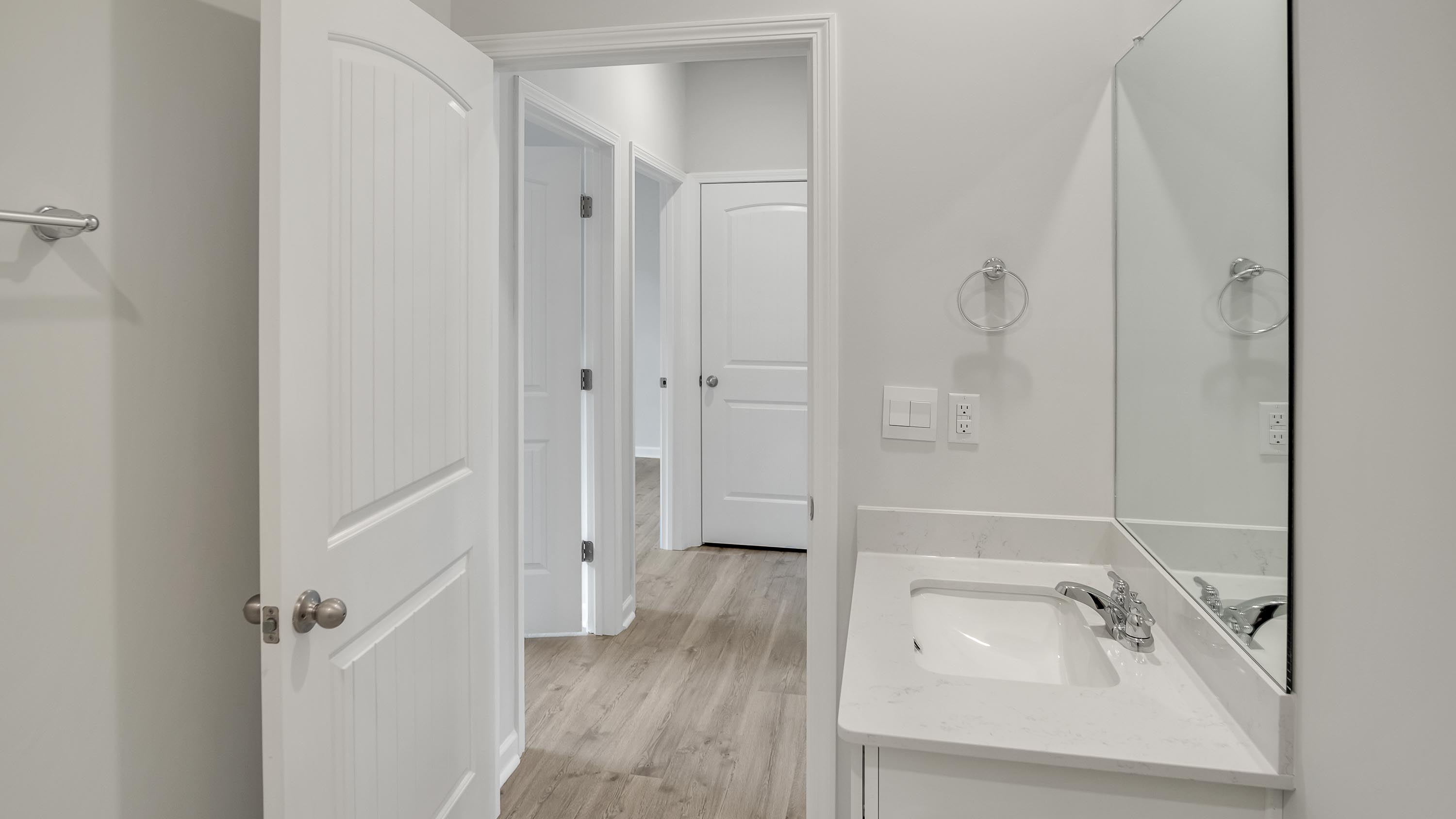 Bathroom with quartz countertops in new home