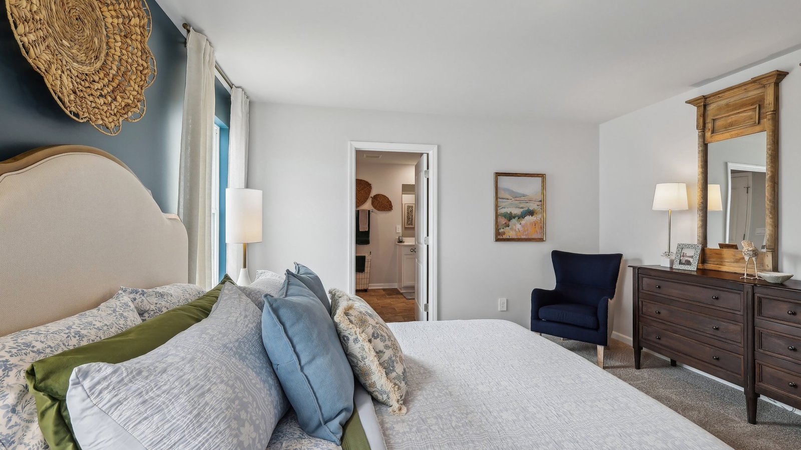 Bedroom in modern, open concept new home