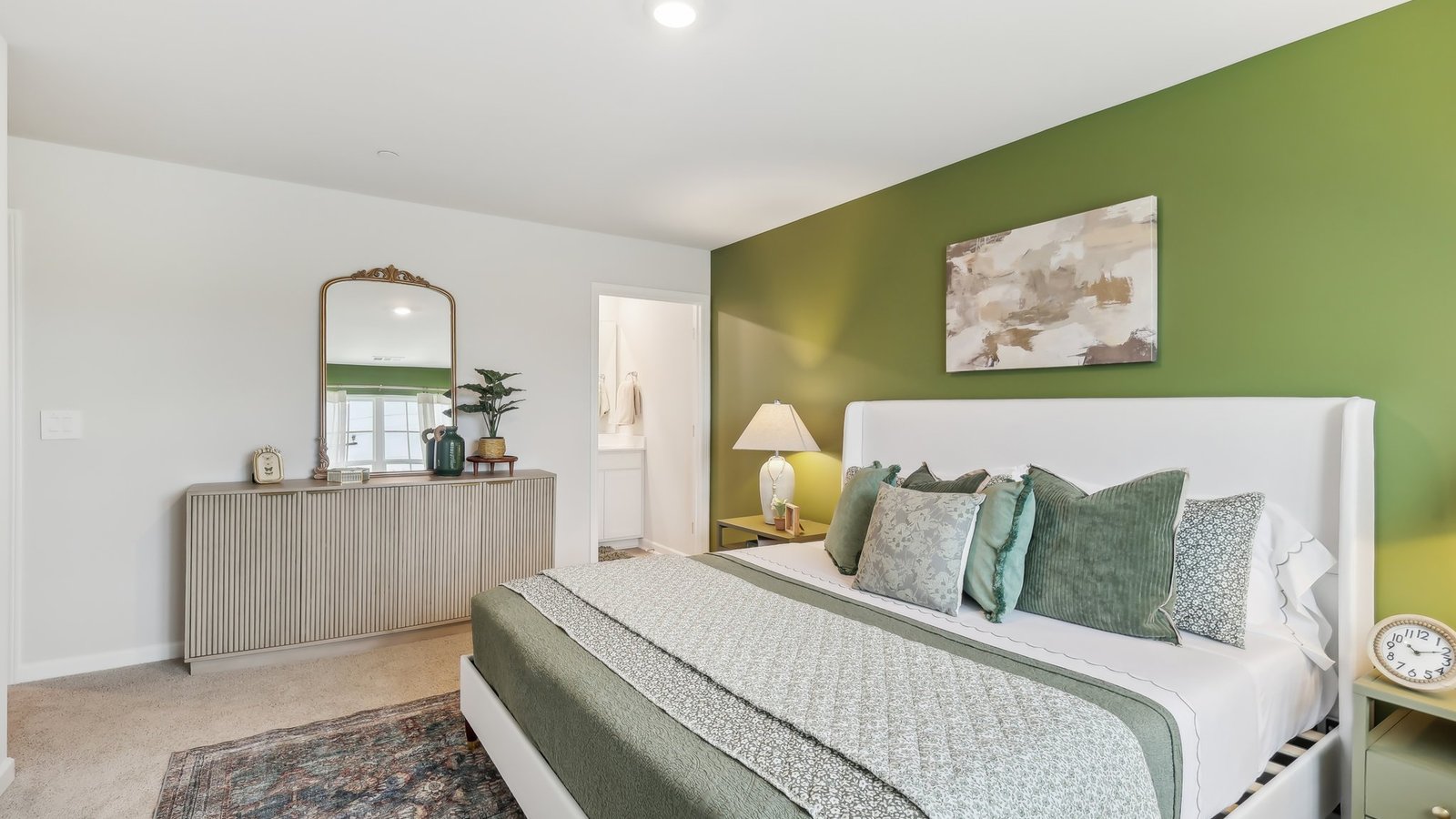 Bedroom in modern, open concept new home