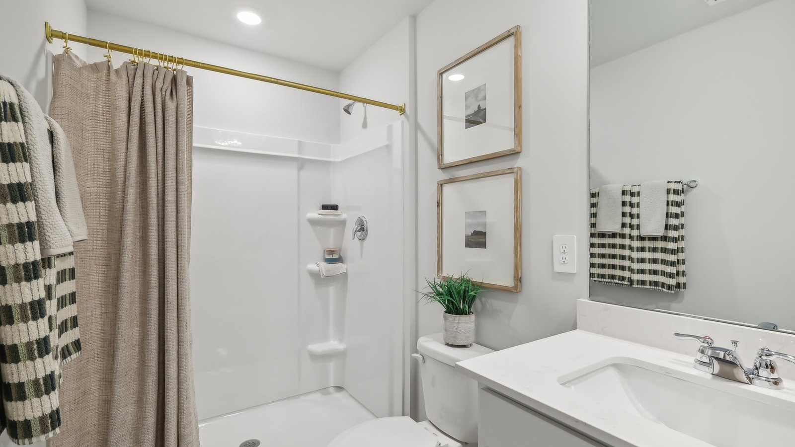 Bathroom with step in shower.