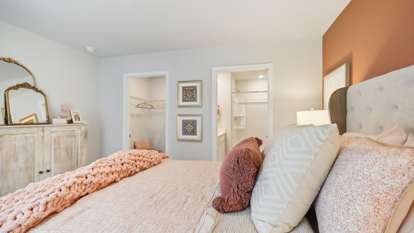 Bedroom in modern, open concept new home