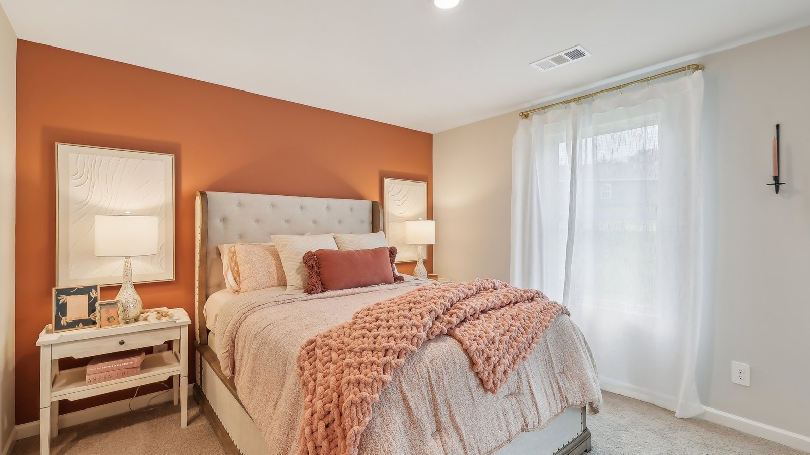 Bedroom in modern, open concept new home