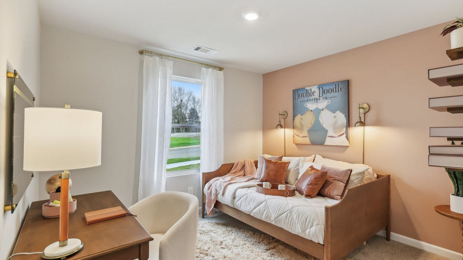 Bedroom in modern, open concept new home