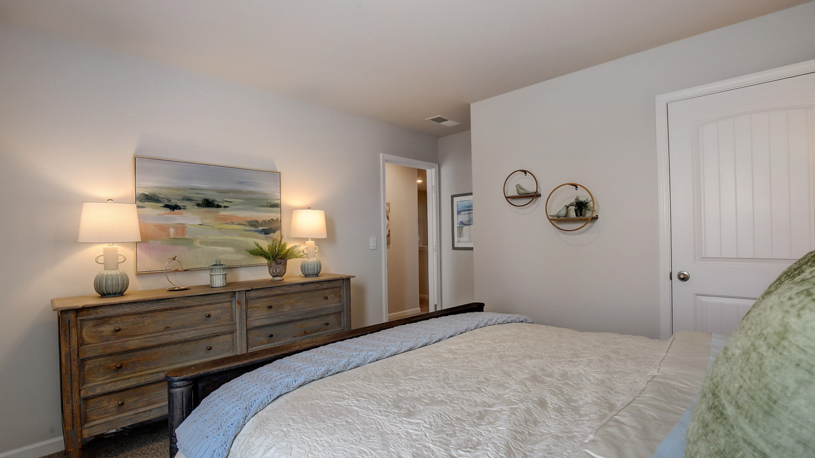 Bedroom in modern, two-story townhome