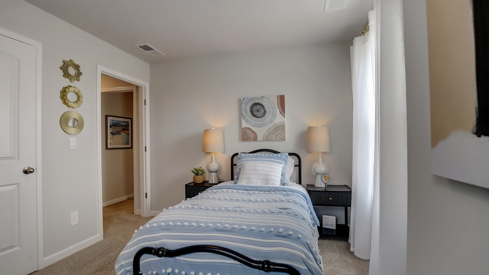 Bedroom in modern, two-story townhome