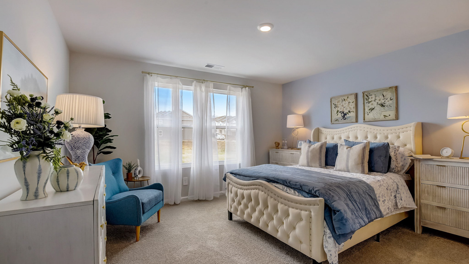 Primary bedroom in two story townhome