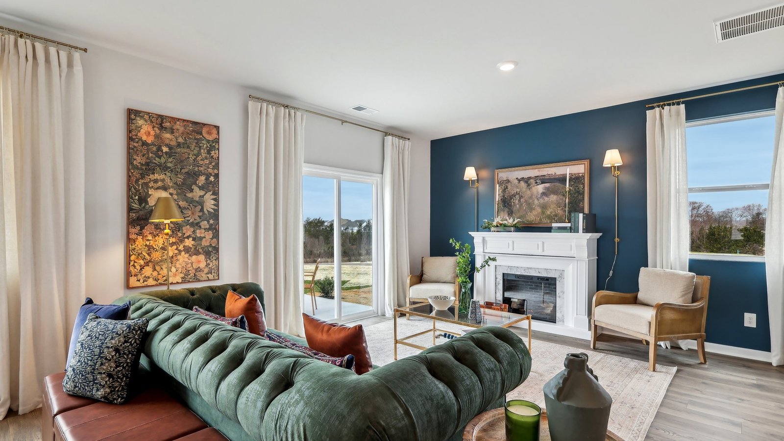 Living area in modern, open concept new construction home