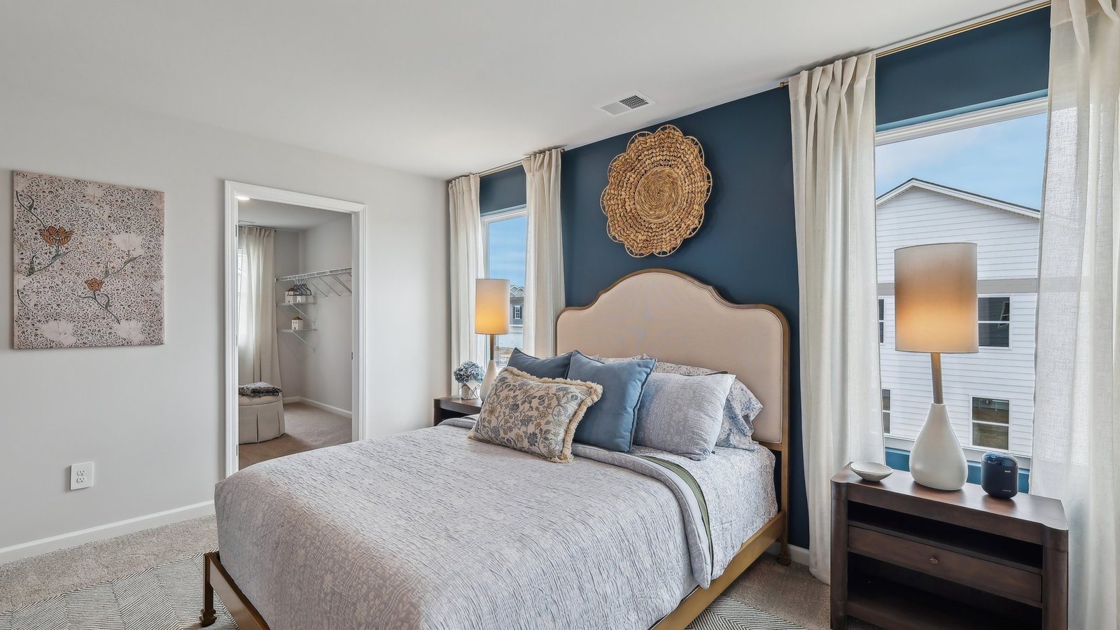 Primary bedroom in modern, open concept new build home