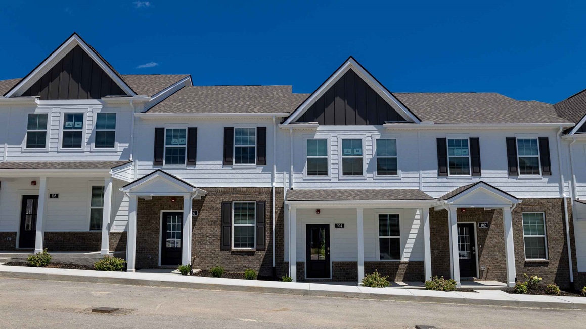 Exterior in modern, open concept new home