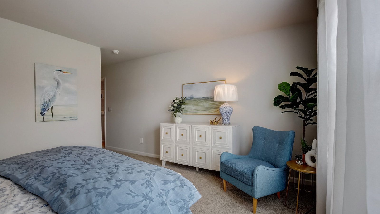 Bedroom area in modern, open concept new construction home