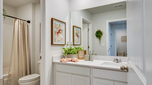 Bathroom with quartz countertops in new home