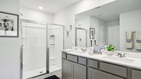 Bathroom with quartz countertops in new home