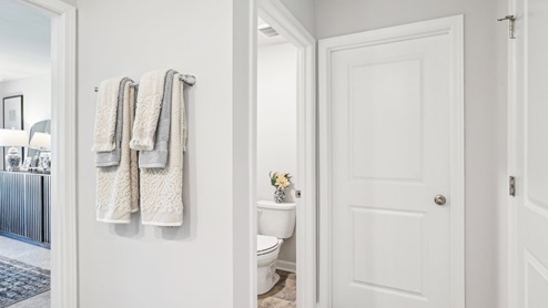 Bathroom with quartz countertops in new home