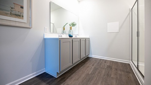 Bathroom with quartz countertops in new home