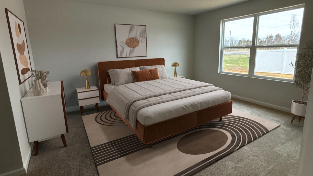 Bedroom in modern, open concept new home